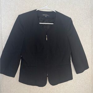 Brooks Brothers Black Blazer Jacket Womens 6 Tweed Full Zip Cropped 3/4 Sleeve